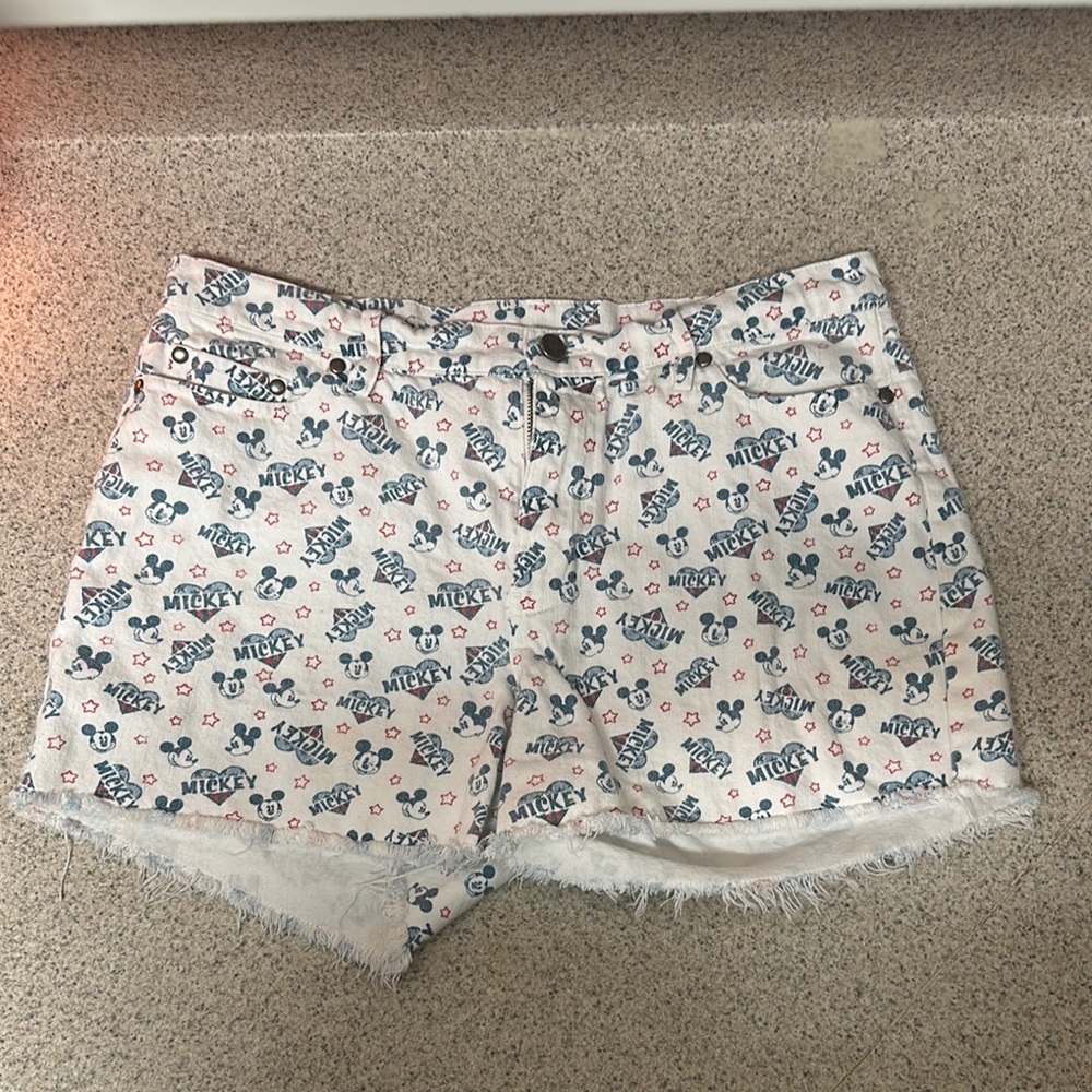 Disney White and Blue Jean Shorts Floral Print